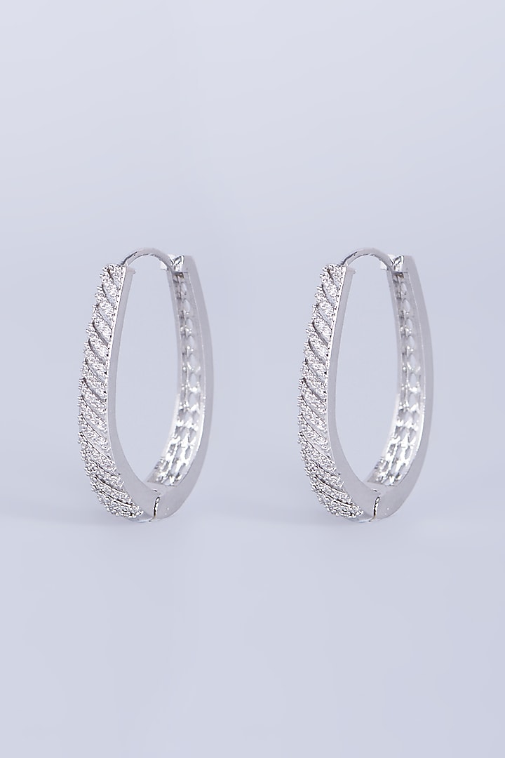 White Finish Faux Diamond Hoop Earrings by Aster at Pernia's Pop Up Shop