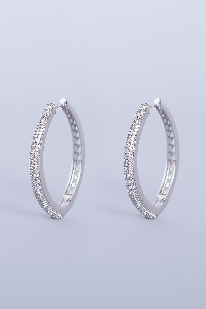 White Finish Faux Diamonds Hoop Earring In Mixed Metal by Aster at Pernia's Pop Up Shop