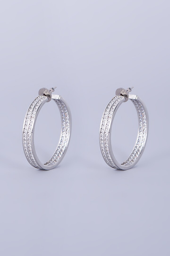 White Finish White Faux Diamonds Hoop Earring by Aster at Pernia's Pop Up Shop