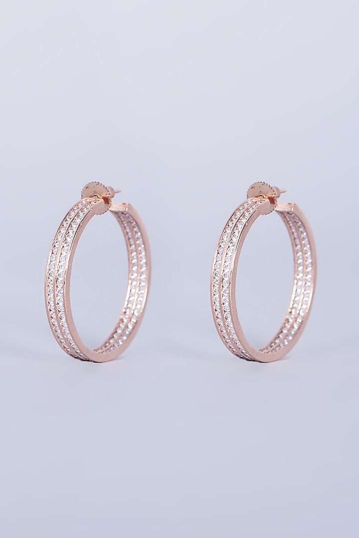 Rose Gold Finish Zircon Hoop Earrings by Aster at Pernia's Pop Up Shop