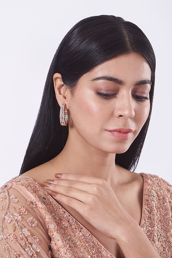 Rose Gold Finish Faux Diamonds Earrings by Aster