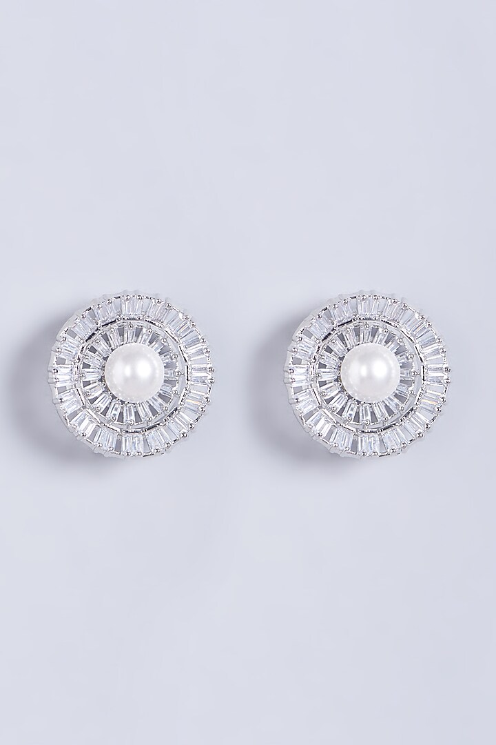 White Finish Zircon Stud Earrings by Aster at Pernia's Pop Up Shop