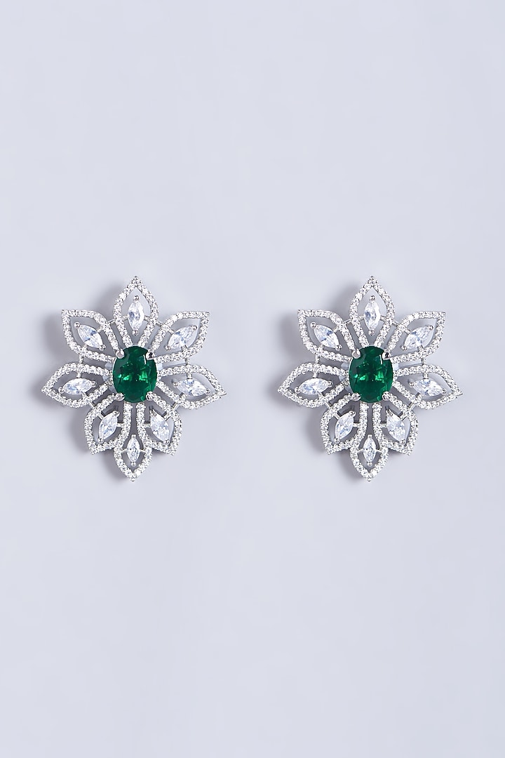 White Finish Green Synthetic Stones Earrings by Aster at Pernia's Pop Up Shop