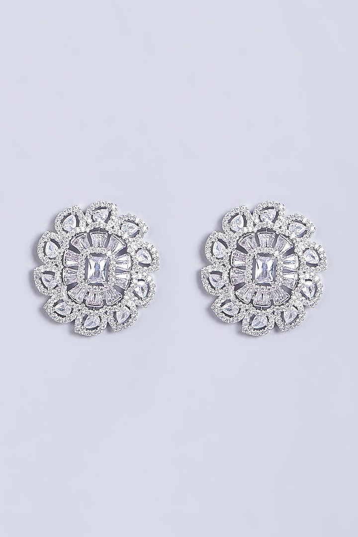 White Finish Zircons Stud Earrings by Aster at Pernia's Pop Up Shop
