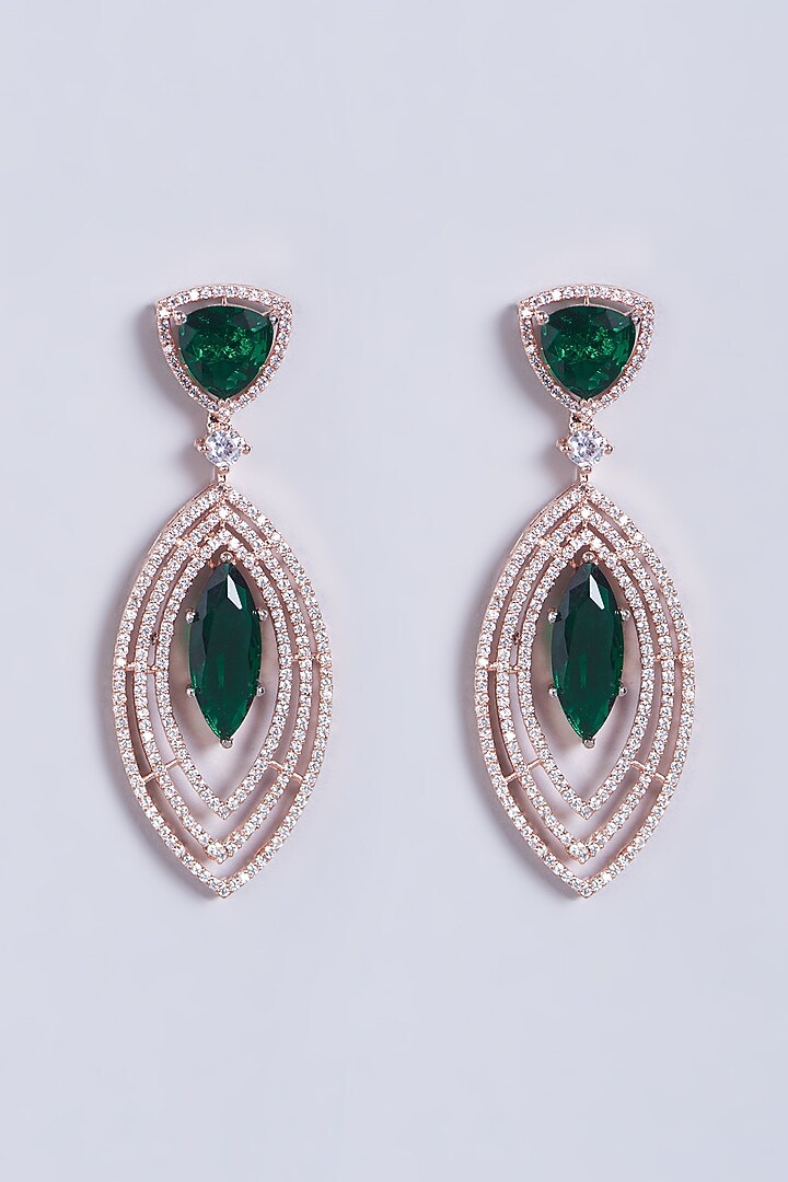 Rose Gold Finish Faux Diamonds & Zircons Earrings by Aster at Pernia's Pop Up Shop
