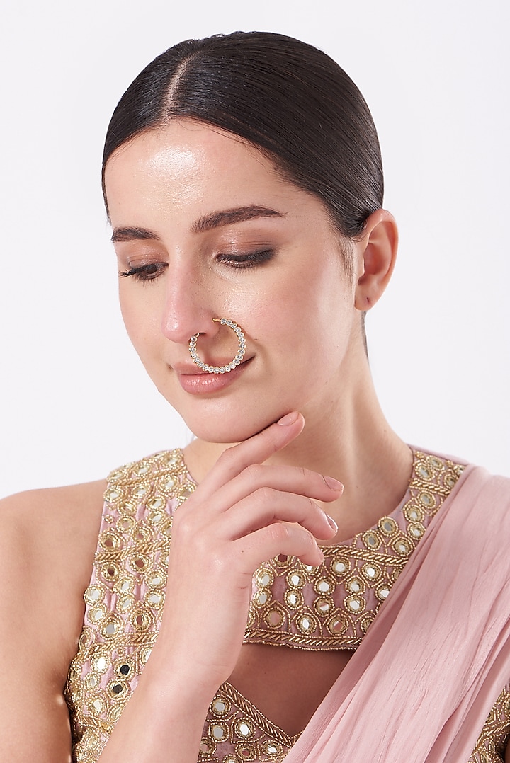 Gold Finish Faux Diamonds Nose Ring by Aster