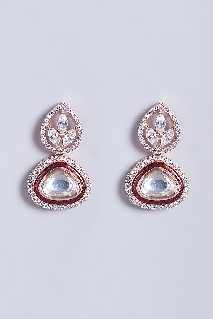 Rose Gold Finish Faux Diamonds Stud Earrings by Aster at Pernia's Pop Up Shop