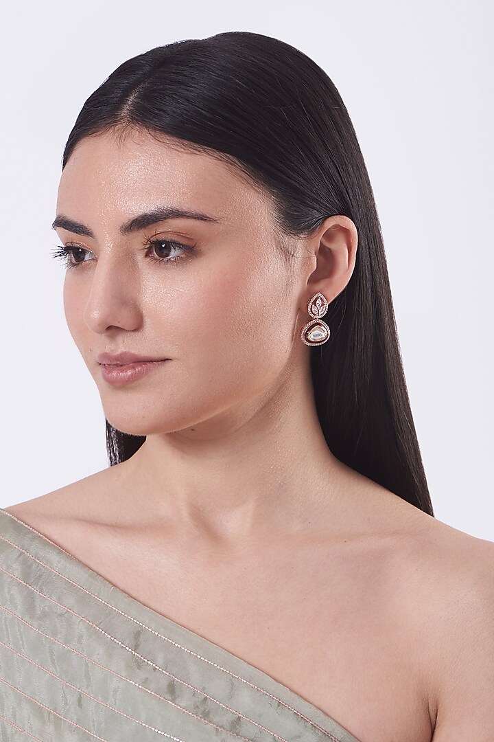 Rose Gold Finish Faux Diamonds Stud Earrings by Aster at Pernia's Pop Up Shop