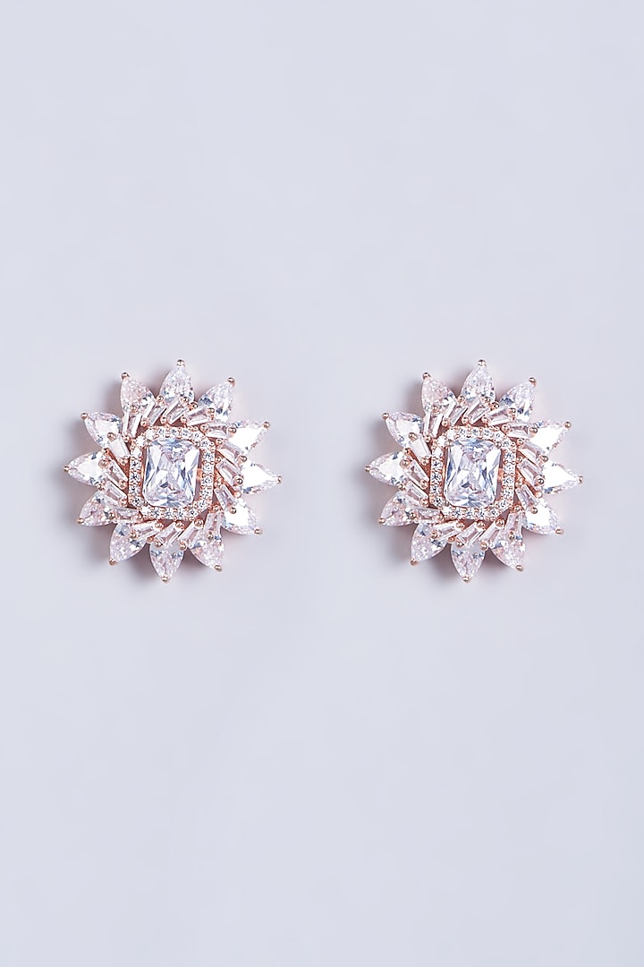 Rose Gold Finish Zircon Stud Earrings by Aster at Pernia's Pop Up Shop