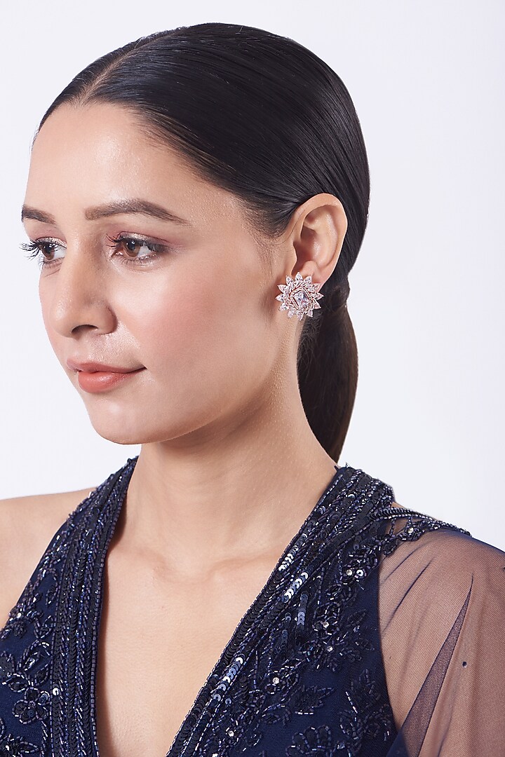Rose Gold Finish Zircon Stud Earrings by Aster at Pernia's Pop Up Shop