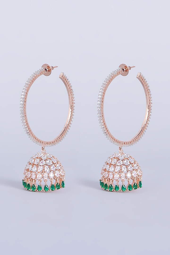 Rose Gold Finish Faux Diamonds Jhumka Earrings by Aster at Pernia's Pop Up Shop