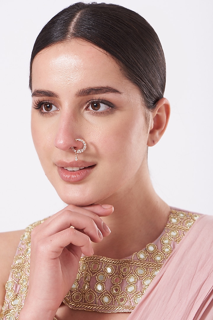 Gold Finish Nose Ring With Faux Diamonds by Aster