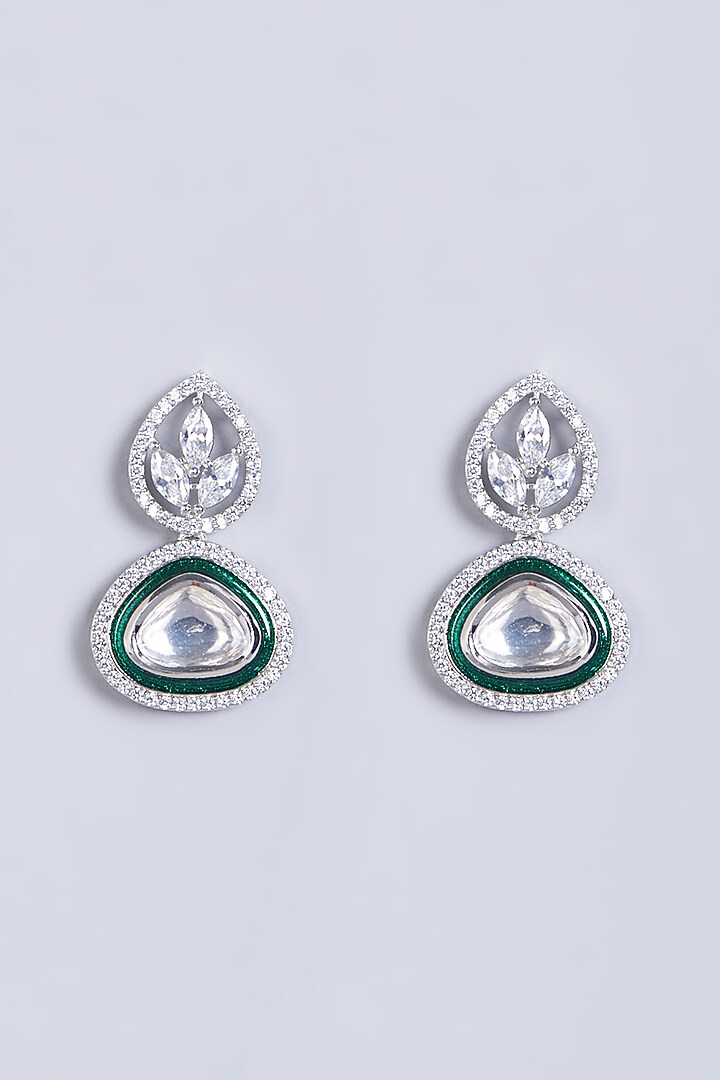 White Finish Faux Diamond & Kundan Enamelled Stud Earrings by Aster at Pernia's Pop Up Shop
