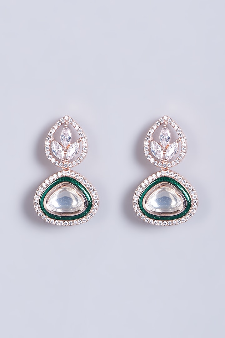 Rose Gold Finish Faux Diamond & Kundan Enamelled Stud Earrings by Aster at Pernia's Pop Up Shop