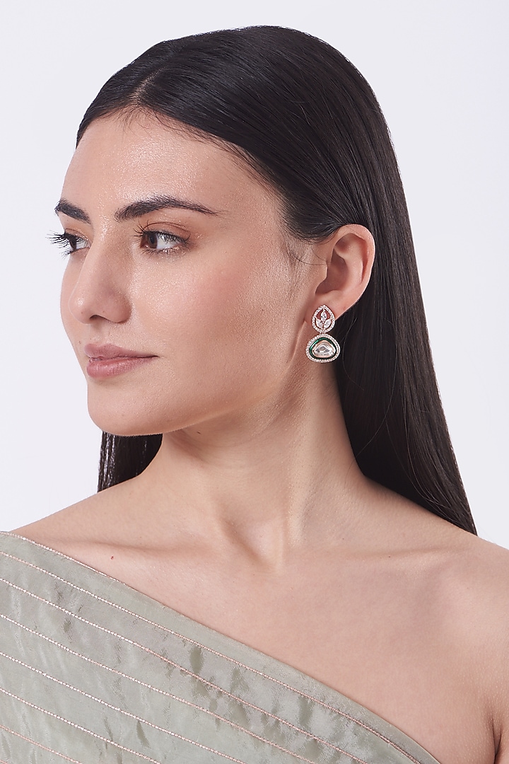 Rose Gold Finish Faux Diamond & Kundan Enamelled Stud Earrings by Aster at Pernia's Pop Up Shop