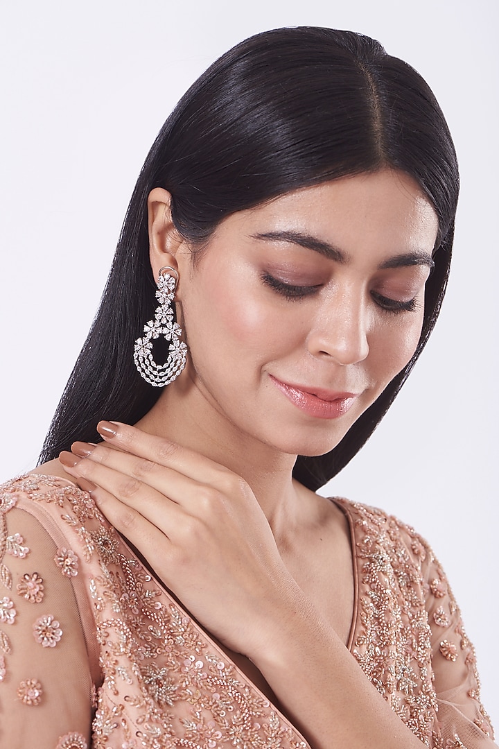 White Finish Faux Diamond Earrings by Aster at Pernia's Pop Up Shop