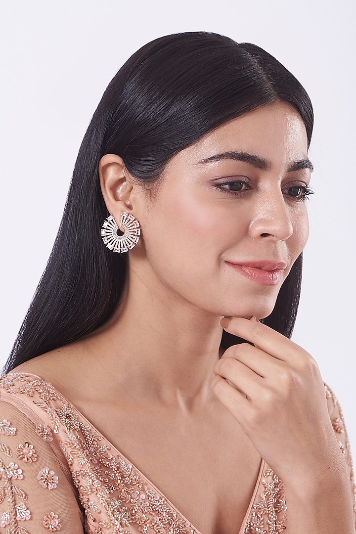 White Finish Faux Diamond Stud Earrings by Aster at Pernia's Pop Up Shop