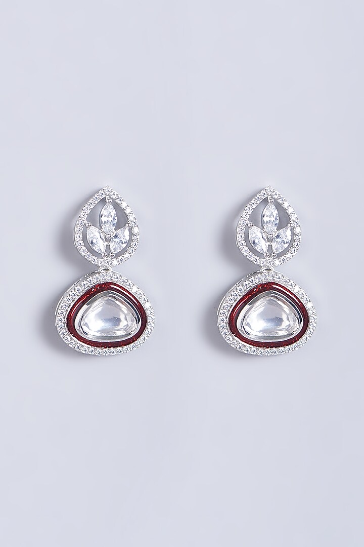 White Finish Faux Diamond Stud Earrings by Aster at Pernia's Pop Up Shop