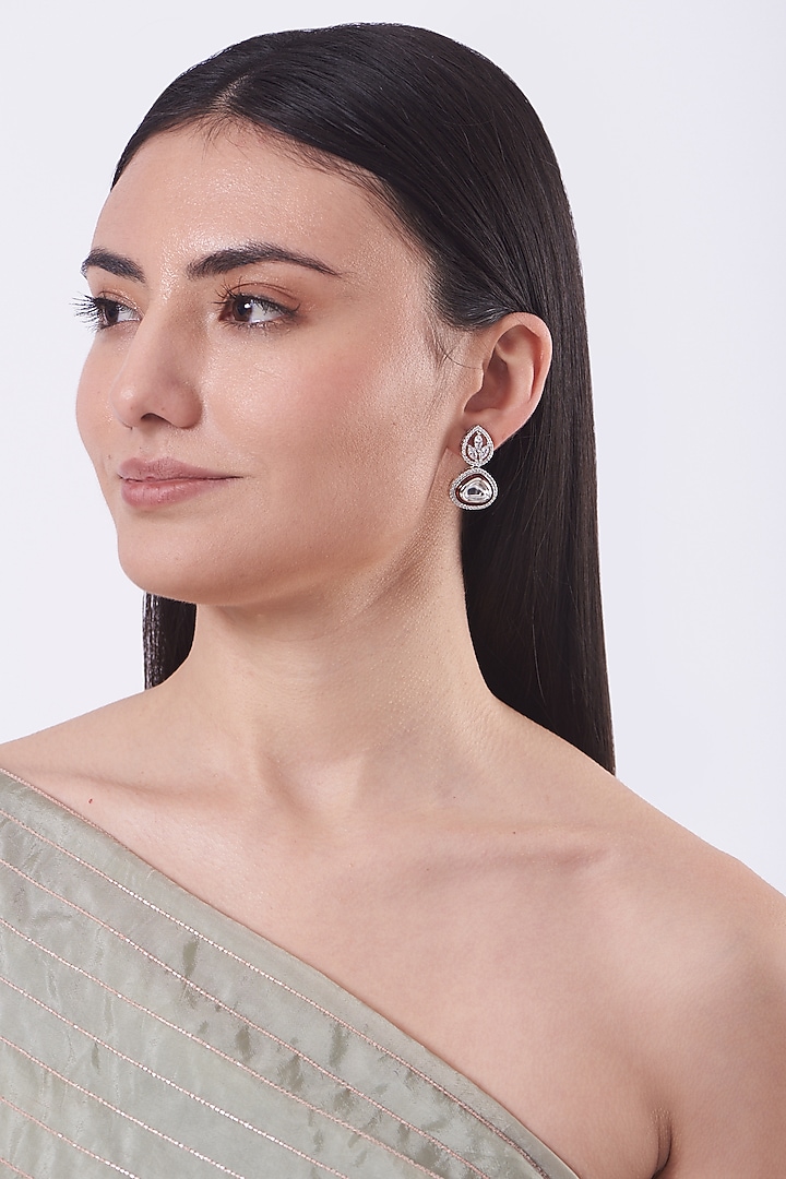 White Finish Faux Diamond Stud Earrings by Aster at Pernia's Pop Up Shop