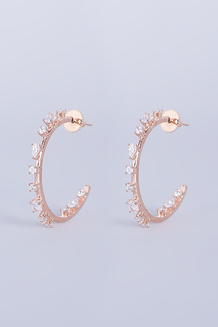 Rose Gold Finish Faux Diamond Hoop Earrings by Aster at Pernia's Pop Up Shop