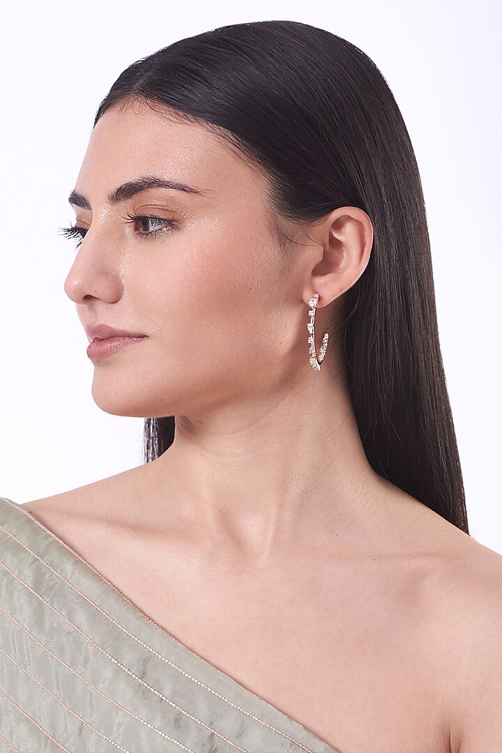 Rose Gold Finish Faux Diamond Hoop Earrings by Aster at Pernia's Pop Up Shop