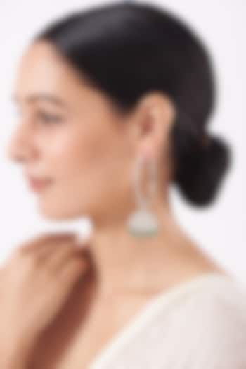 White Finish Faux Diamond Jhumka Earrings by Aster at Pernia's Pop Up Shop