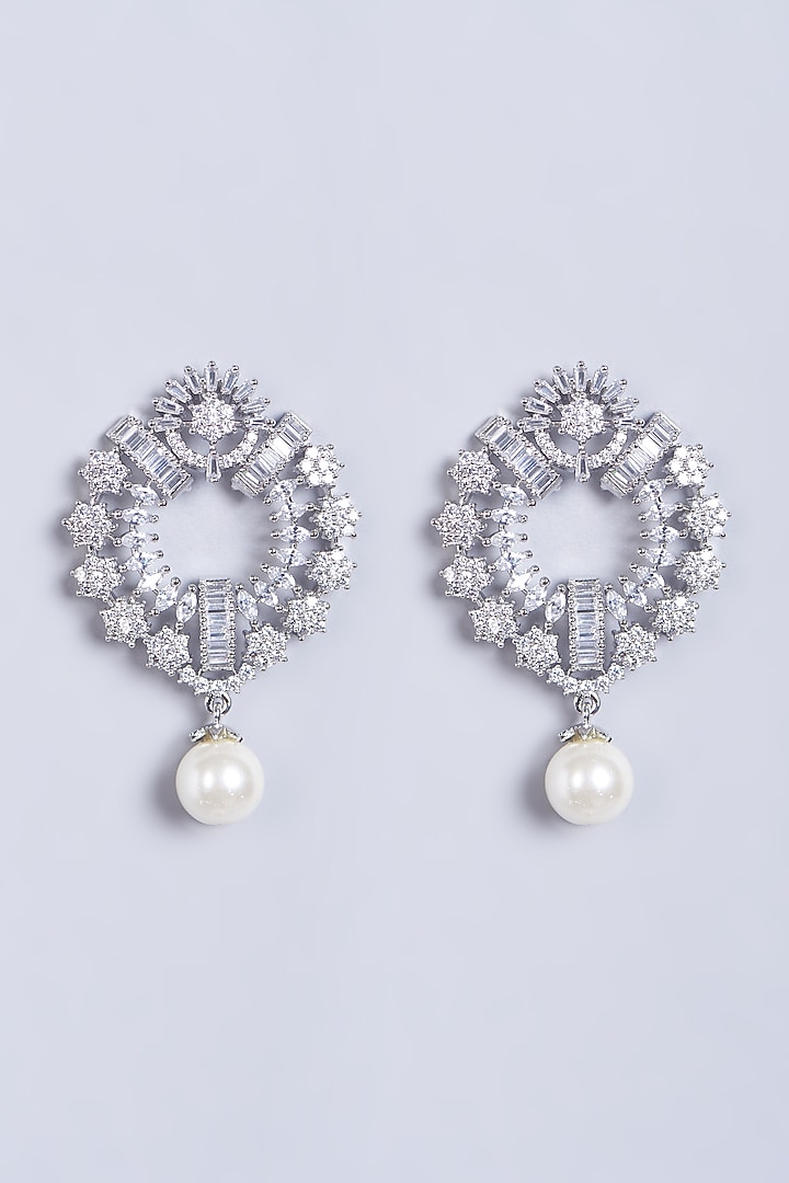 White Finish Faux Diamond Stud Earrings by Aster at Pernia's Pop Up Shop
