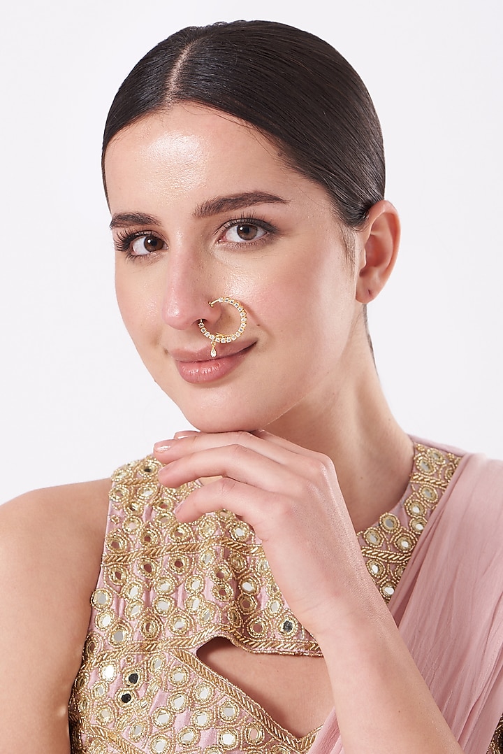Gold Finish Faux Diamond Nose Ring by Aster