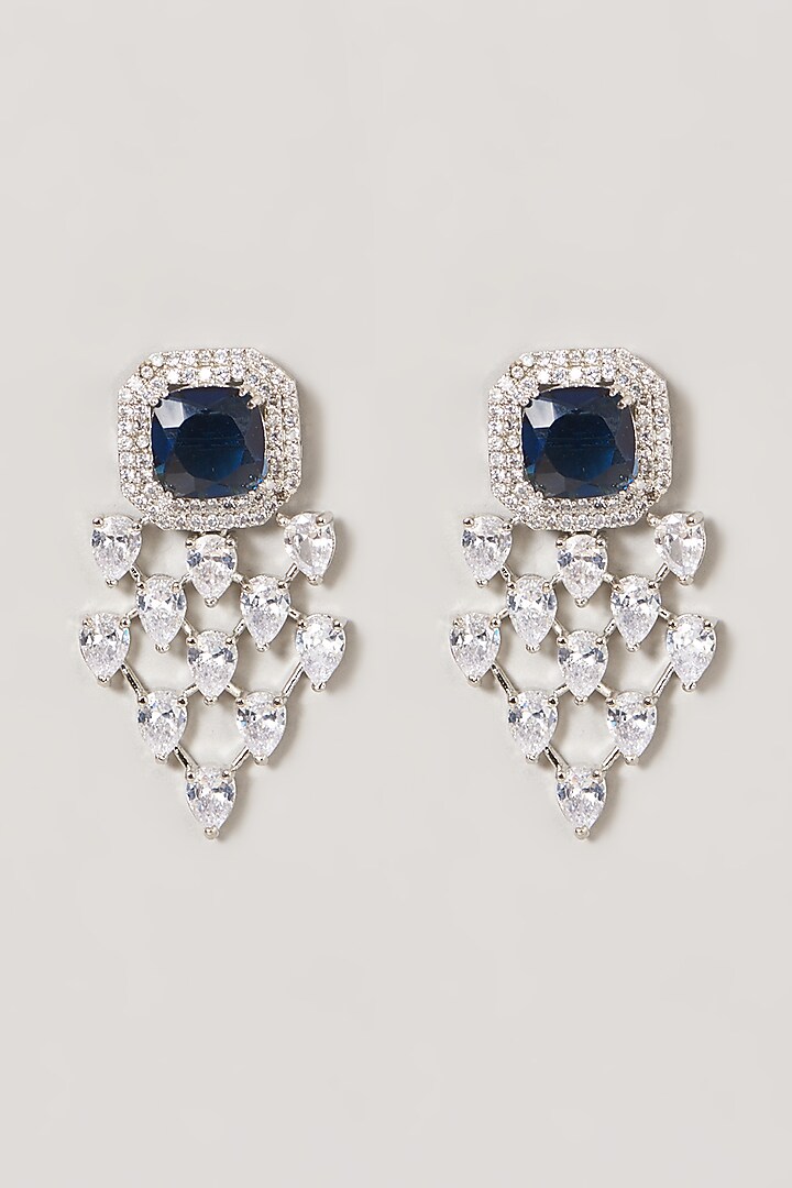 White Finish Blue Stone Dangler Earrings by Aster at Pernia's Pop Up Shop