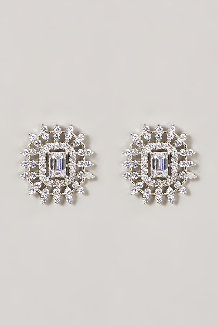 White Finish Faux Diamond Stud Earrings by Aster at Pernia's Pop Up Shop