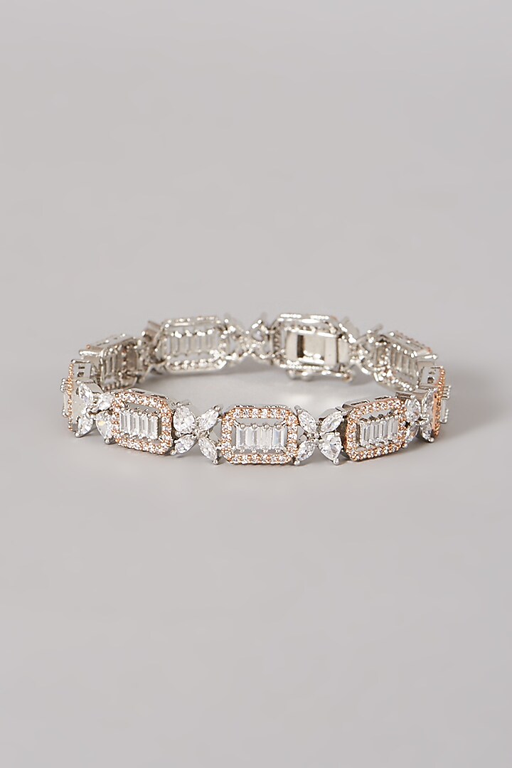 White Finish Faux Diamonds Bracelet by Aster at Pernia's Pop Up Shop