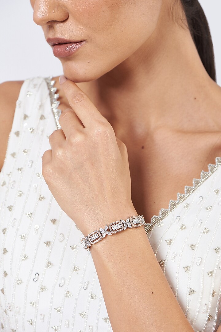 White Finish Faux Diamonds Bracelet by Aster at Pernia's Pop Up Shop