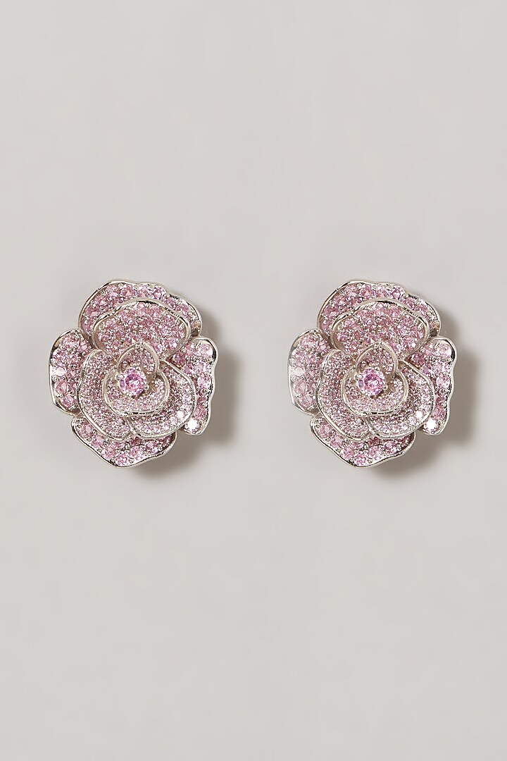 White Finish Pink Zircon Stud Earrings by Aster at Pernia's Pop Up Shop