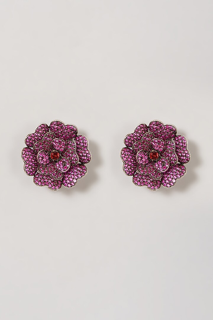 Black Rhodium Finish Zircon  & Red Stone Stud Earrings by Aster at Pernia's Pop Up Shop