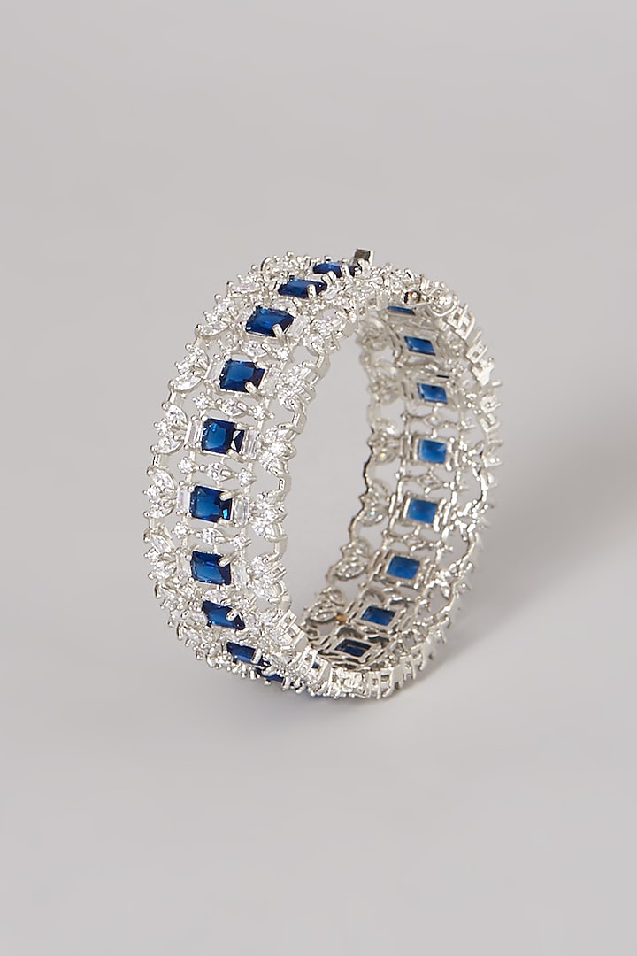 White Finish Blue Synthetic Stone Bangles (Set of 2) by Aster at Pernia's Pop Up Shop