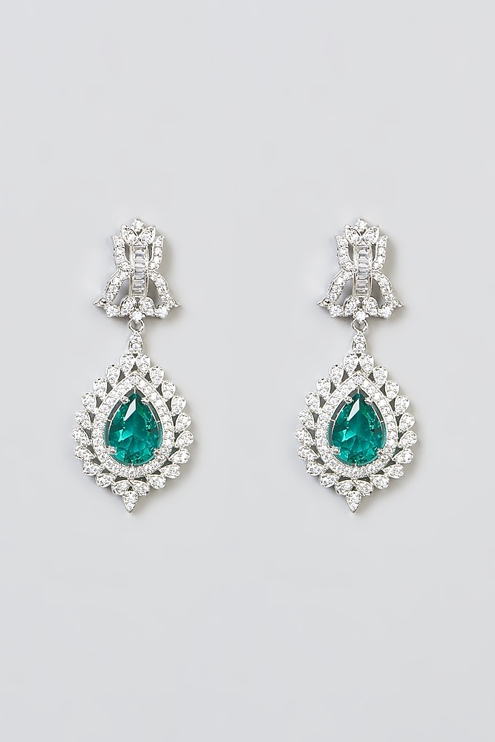 White Finish Zircon & Green Stone Necklace Set by Aster at Pernia's Pop Up Shop