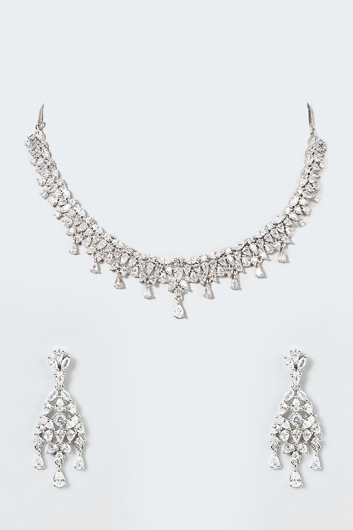White Finish Necklace Set With Zircons by Aster at Pernia's Pop Up Shop