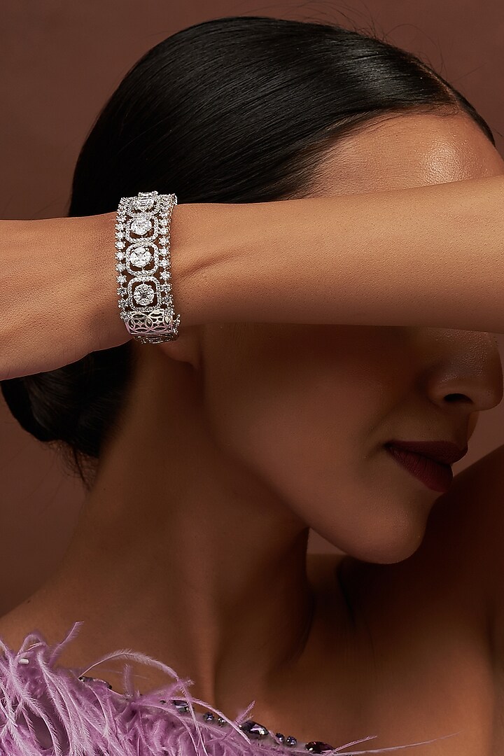 White Finish Faux Diamond Bracelet by Aster at Pernia's Pop Up Shop