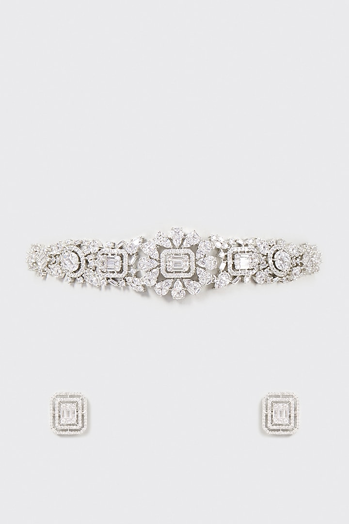 White Finish Faux Diamond Choker Necklace Set by Aster at Pernia's Pop Up Shop