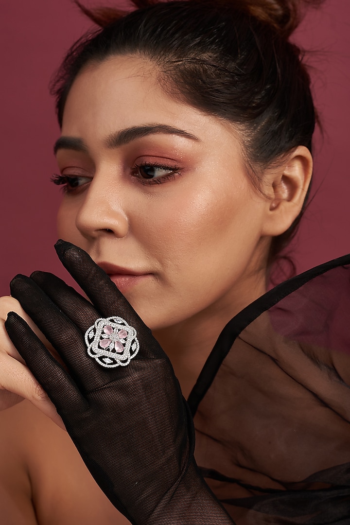 White Finish Faux Diamond & Pink Stone Ring by Aster at Pernia's Pop Up Shop