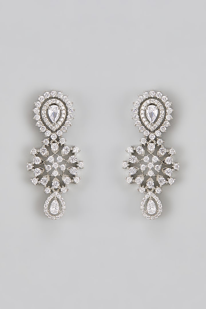 White Finish Zircon Dangler Earrings by Aster at Pernia's Pop Up Shop