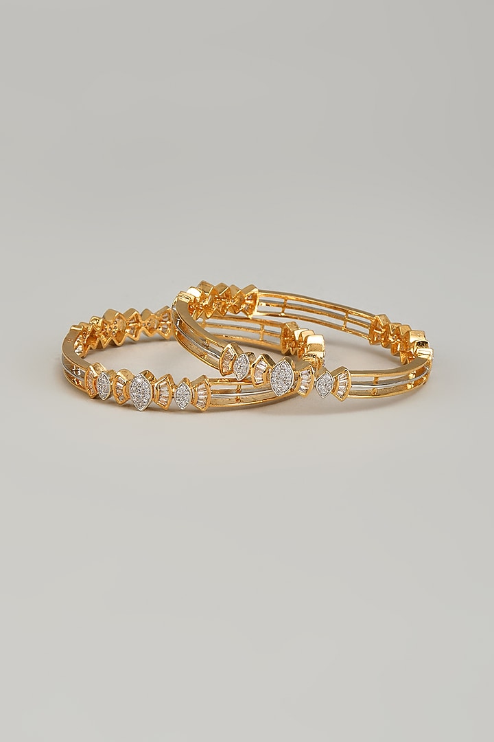 Gold Finish Zircon Bangles (Set of 2) by Aster at Pernia's Pop Up Shop