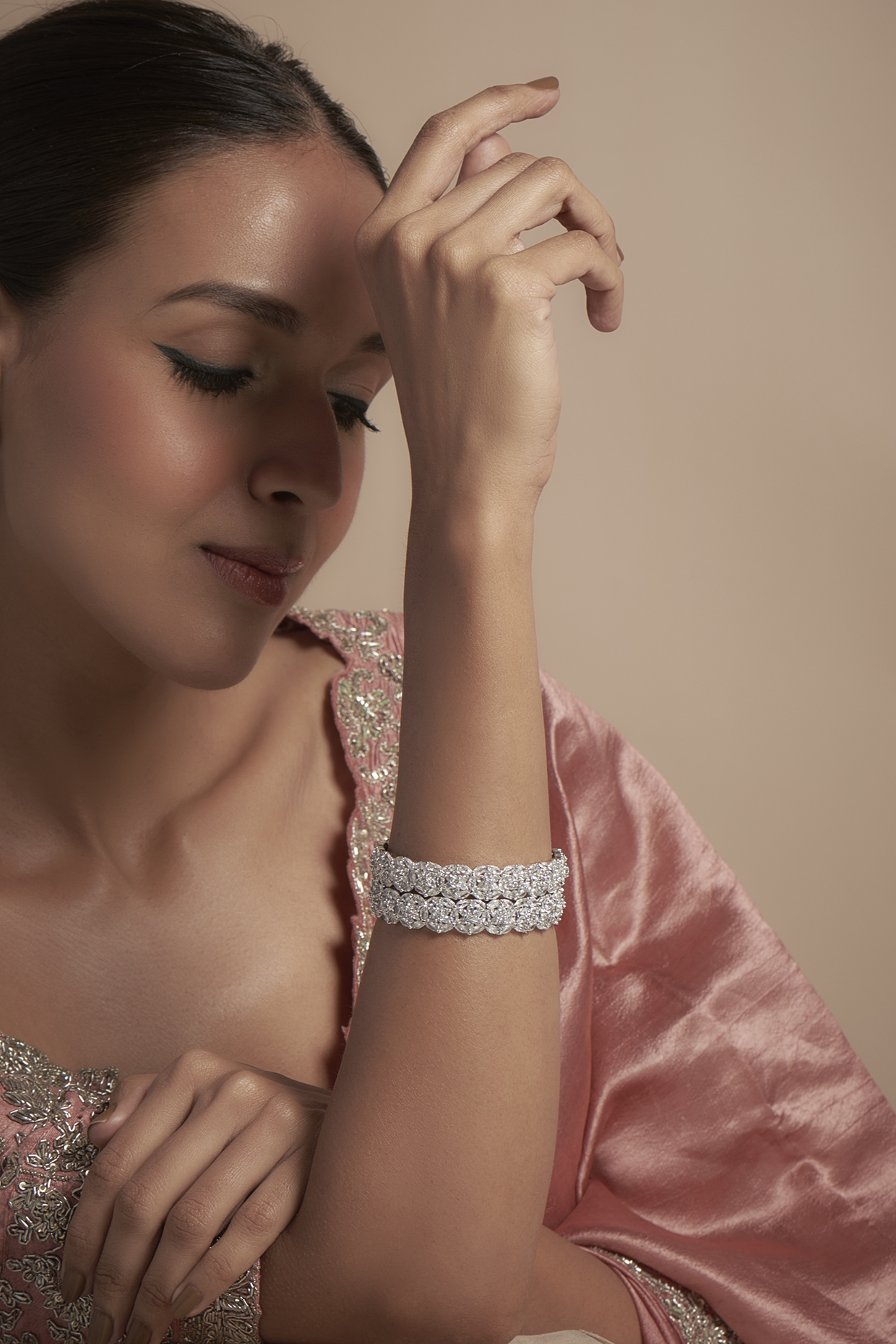 White Finish Zircon Bangles (Set of 2) by Aster at Pernia's Pop Up Shop