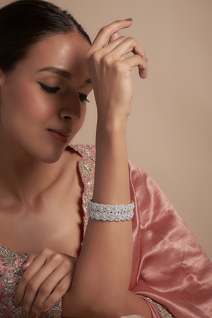 White Finish Zircon Bangles (Set of 2) by Aster at Pernia's Pop Up Shop