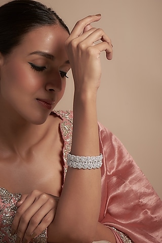 White Finish Zircon Bangles (Set of 2) by Aster