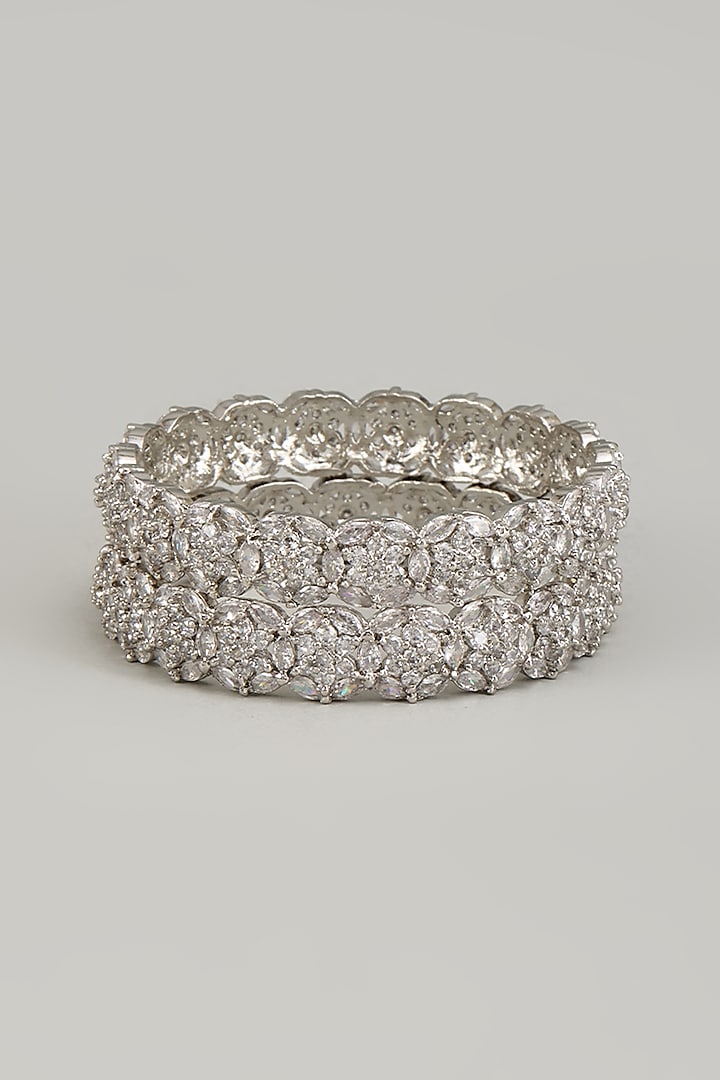 White Finish Zircon Bangles (Set of 2) by Aster at Pernia's Pop Up Shop