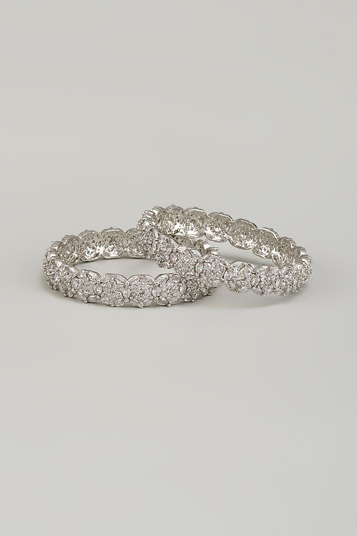 White Finish Zircon Bangles (Set of 2) by Aster at Pernia's Pop Up Shop