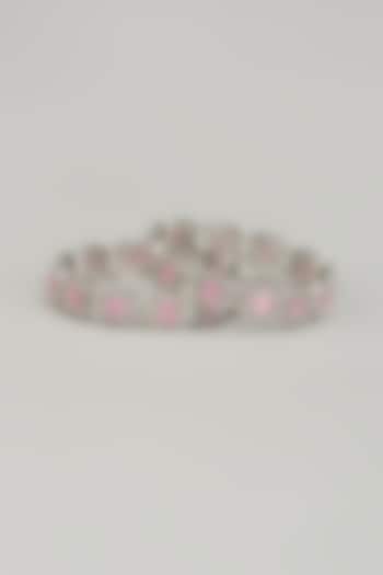 White Finish Zircon & Pink Stone Bangles (Set of 2) by Aster at Pernia's Pop Up Shop