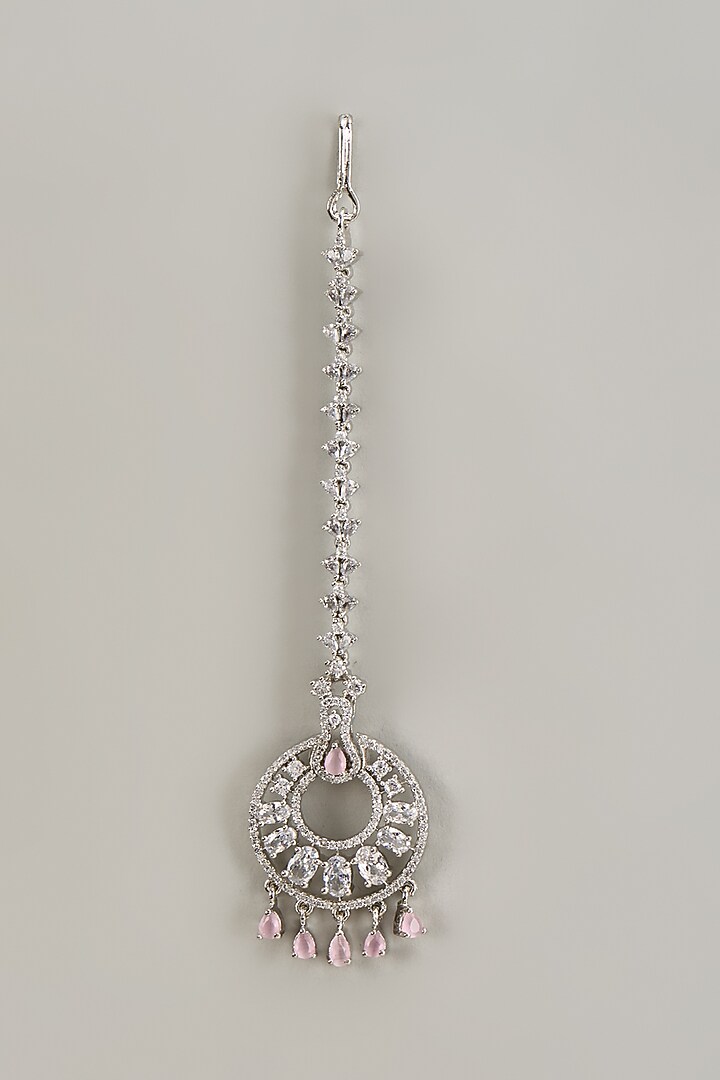 White Finish Zircon & Pink Stone Maangtikka by Aster at Pernia's Pop Up Shop