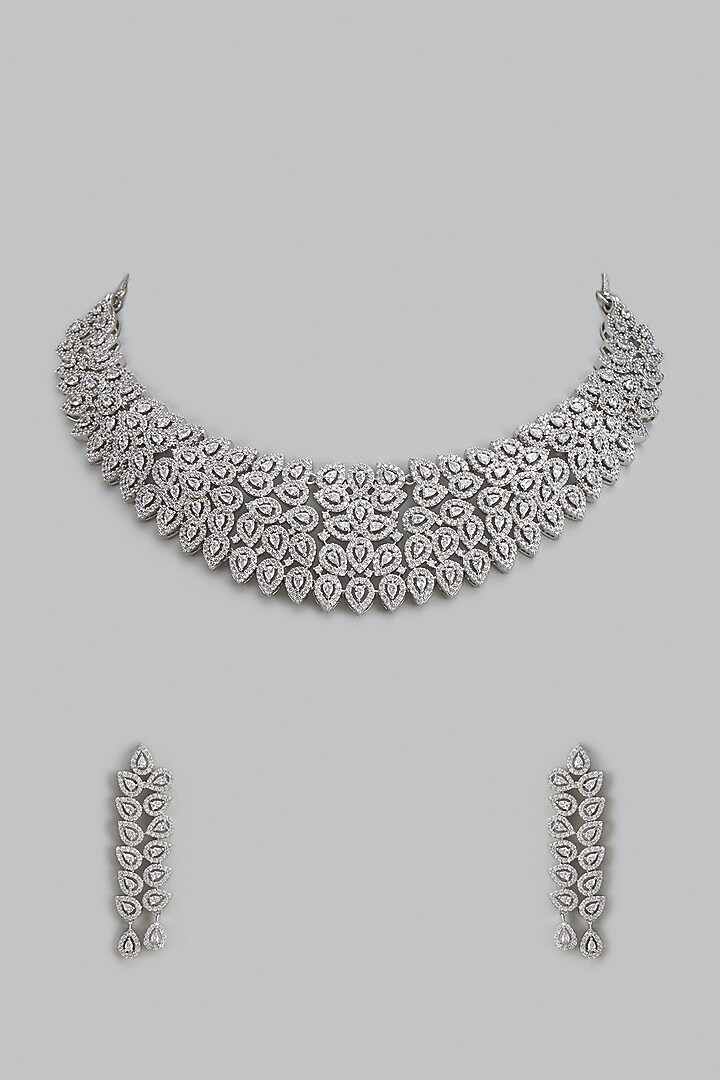 White Finish Zircon Necklace Set by Aster at Pernia's Pop Up Shop